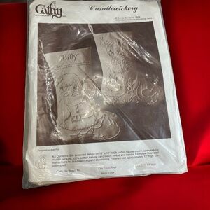 Cathy Needlecraft Candlewickery #7859 Santa Stocking Kit. All White Silk Screen